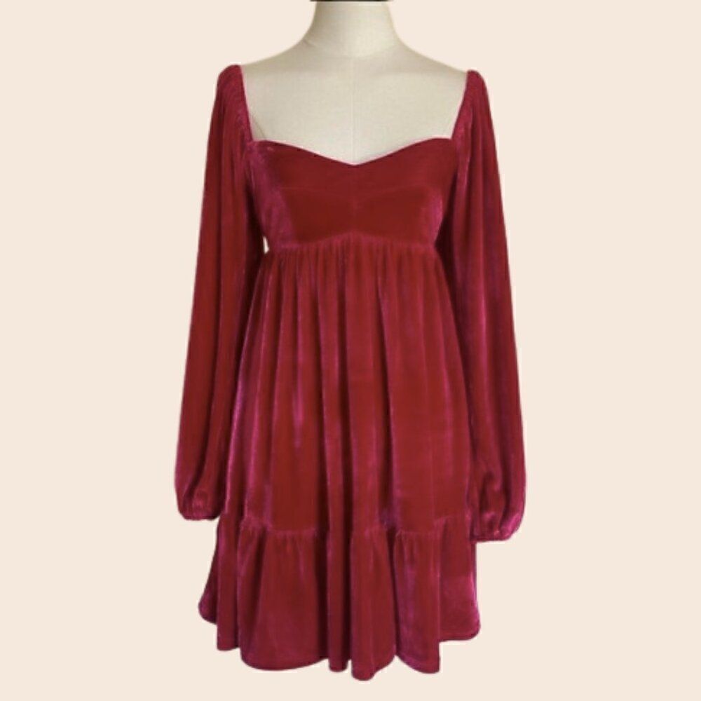 Aura Magenta Velvet Mini Babydoll Dress Size Small